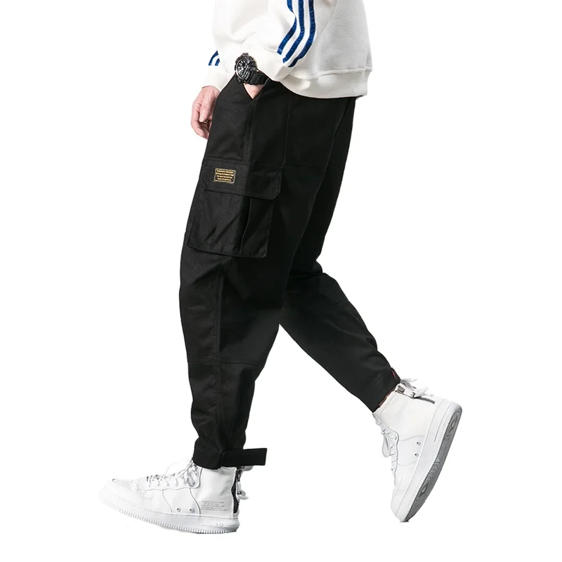 

Harem Pant Street Punk Hip Hop Red Casual Trousers Joggers Male Army Cargo PantsCotton Men Multi-pocket Elastic Waist Design