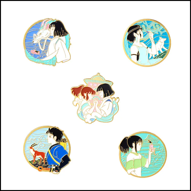 Японский аниме Унесенные призраками мальчик и девочка металлическая брошь с