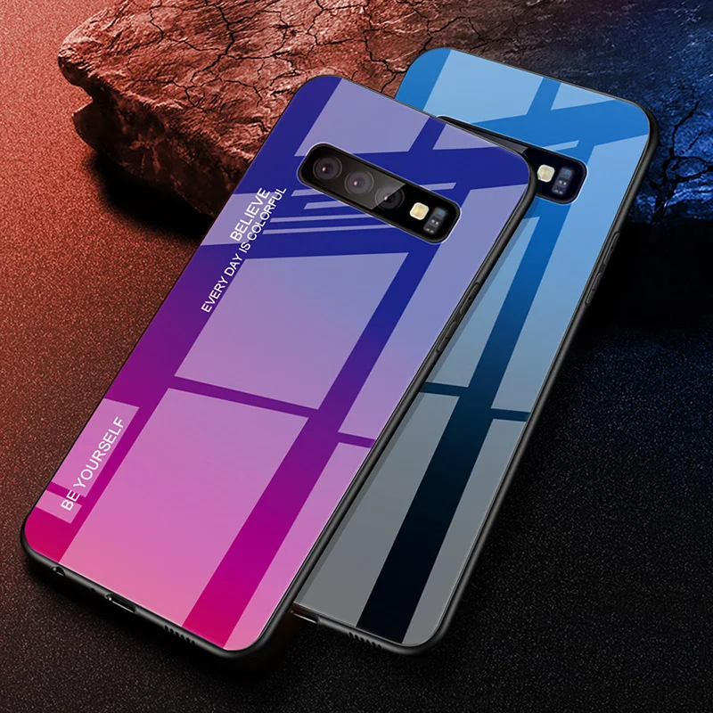 Закаленное стекло градиентный чехол для телефона Samsung Galaxy S10 Lite Plus S9 S8 Note8 Note9 Note10 A80
