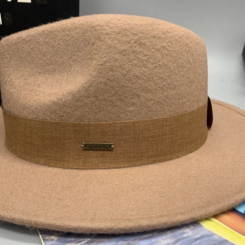 PCFDDR Korean winter universal wide brim wool felt hat jazz hat East Gate flat brim hat.