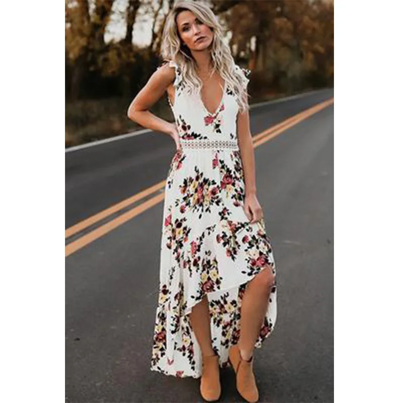 Модная Осенняя Женская Макси нерегулярные Boho Свадебные платья летнее Цветочный