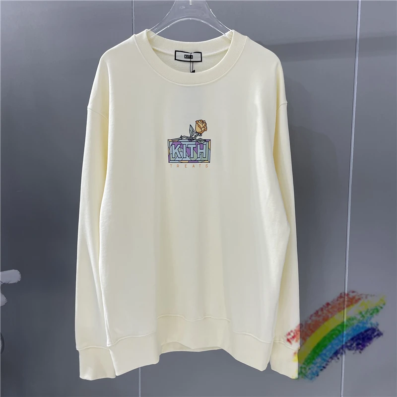 

Kith Box Logo Treats Apricot Sweatshirts Men Women 1:1 High Quality Floral Printing KITH Hoodie Crewneck Inside Tag Label