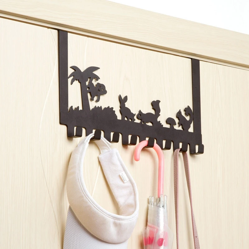 Iron Door 8 Hook Creative Cartoon Coat Hook Hanger Clothes Hat Towel Hanger Door Back Rack Home Bathroom Organizer Rack