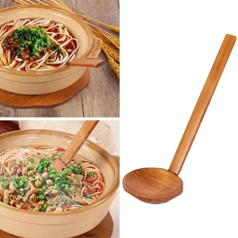 

1pc Japanese Style Long-handled Large Soup Spoon Ramen Non-toxic Wood And Spoon Harmless Natural C8K9
