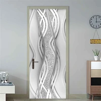 pvc door sticker modern 3d abstract fashion line silver pearl wallpaper living room art door poster self adhesive mural stickers