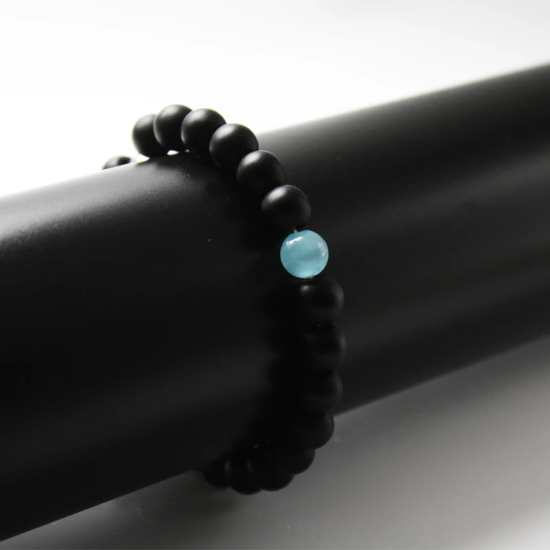 Пара дистанционный браслет натуральный камень синий Инь Янь бусины эластичные