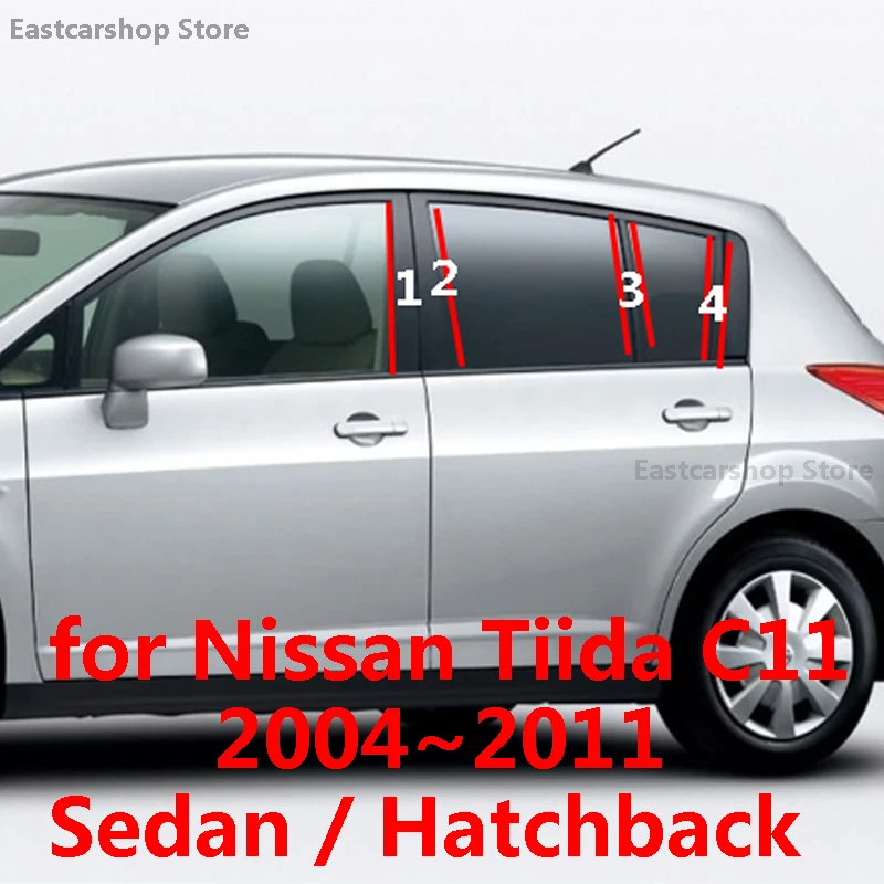

For Nissan Tiida Versa Latio C11 Car Middle Column PC Window Trim B C Pillar Strip Sticker Protective Accessorie Sedan Hatchback