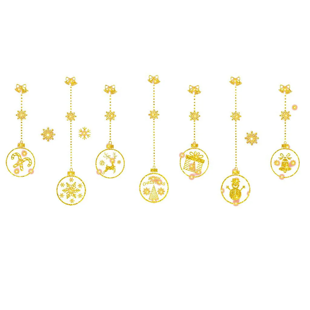 Золотая комбинация снежинка снеговик Наклейка на окно зимние стеклянные