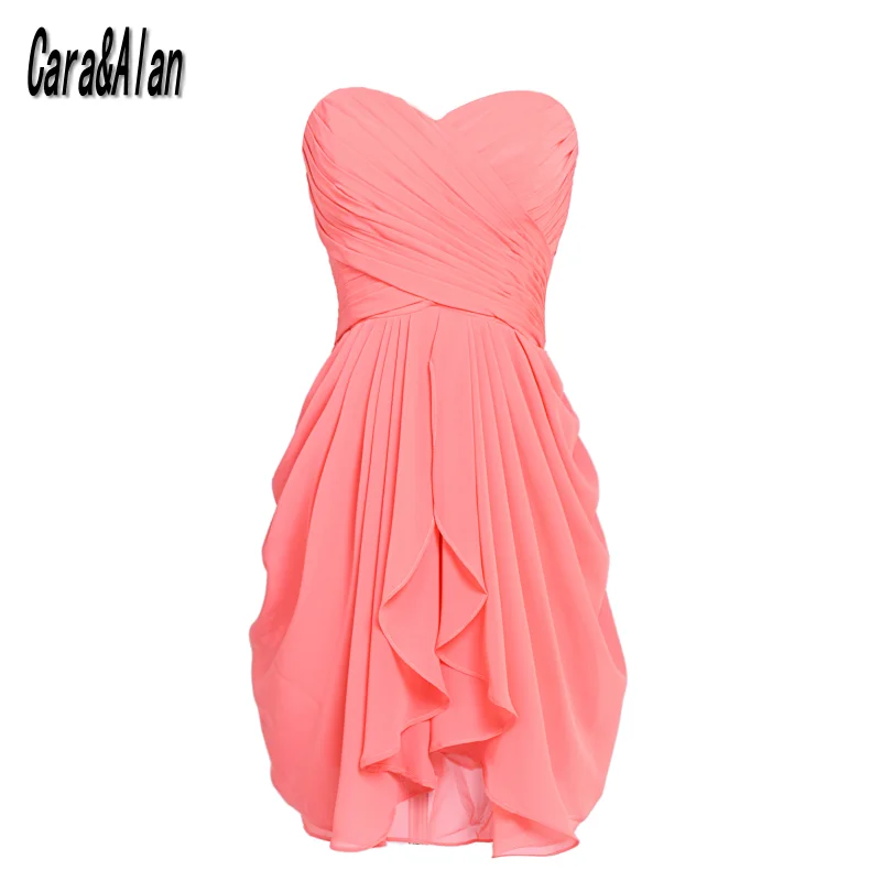 

Short Coral Bridesmaid Dresses Sweetheart Chiffon Miad of Honor Gowns Cheap Prom Party Dress 2-26W
