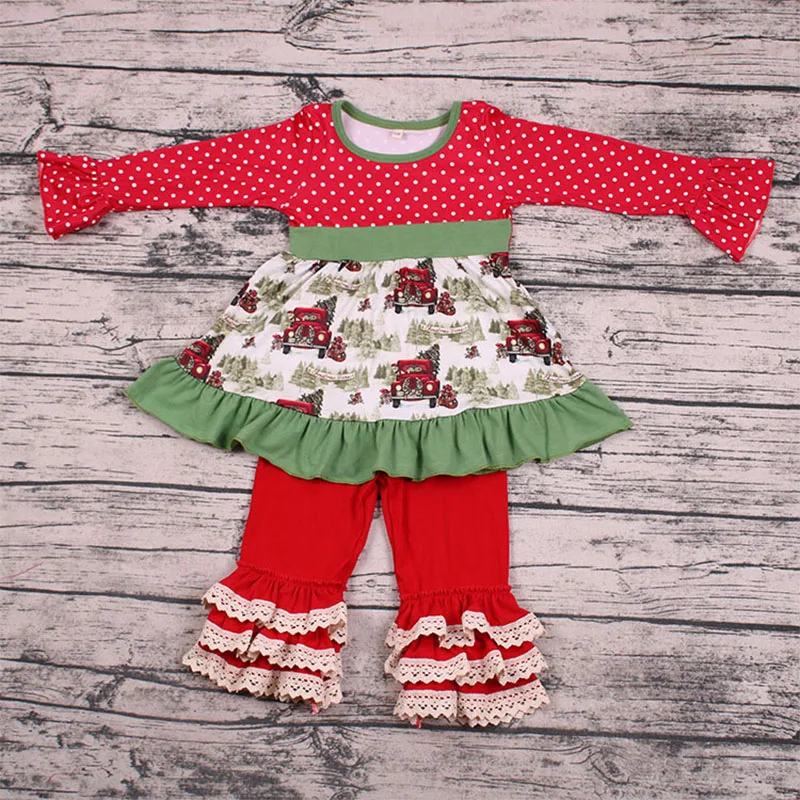 Детская Рождественская Одежда для девочек детские наряды топ с автомобильным