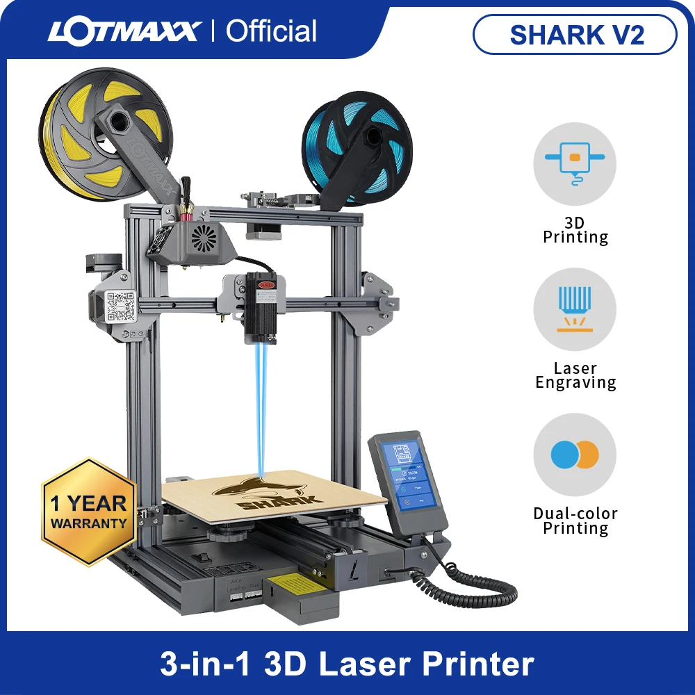 

LOTMAXX 2021 New SHARK V2 3D Printer Upgrade FDM 3D Printer with Laser Engraving & Dual-Color Printing Auto-Leveling 3 in 1