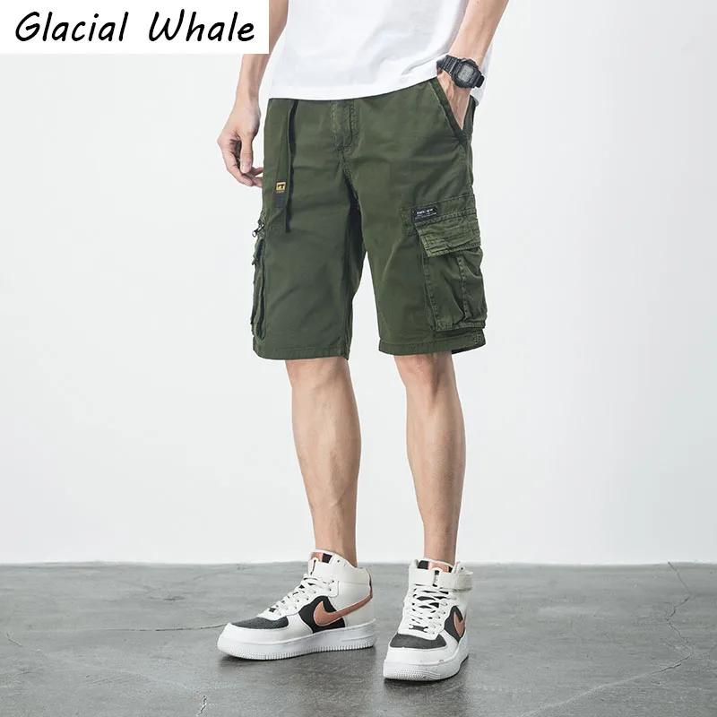 

GlacialWhale Mens Cargo Shorts Men 2021 New Summer ArmyGreen Side Pockets Hip Hop Japanese Streetwear Male Pants Shorts For Men