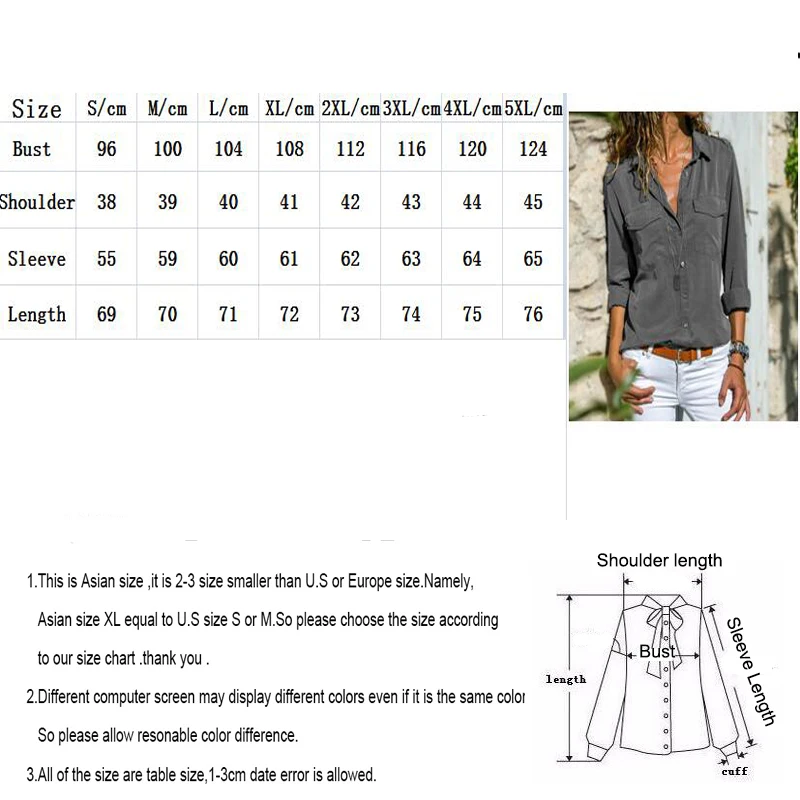 Женская Повседневная рубашка S-5XL блузка с длинным рукавом Офисная воротник