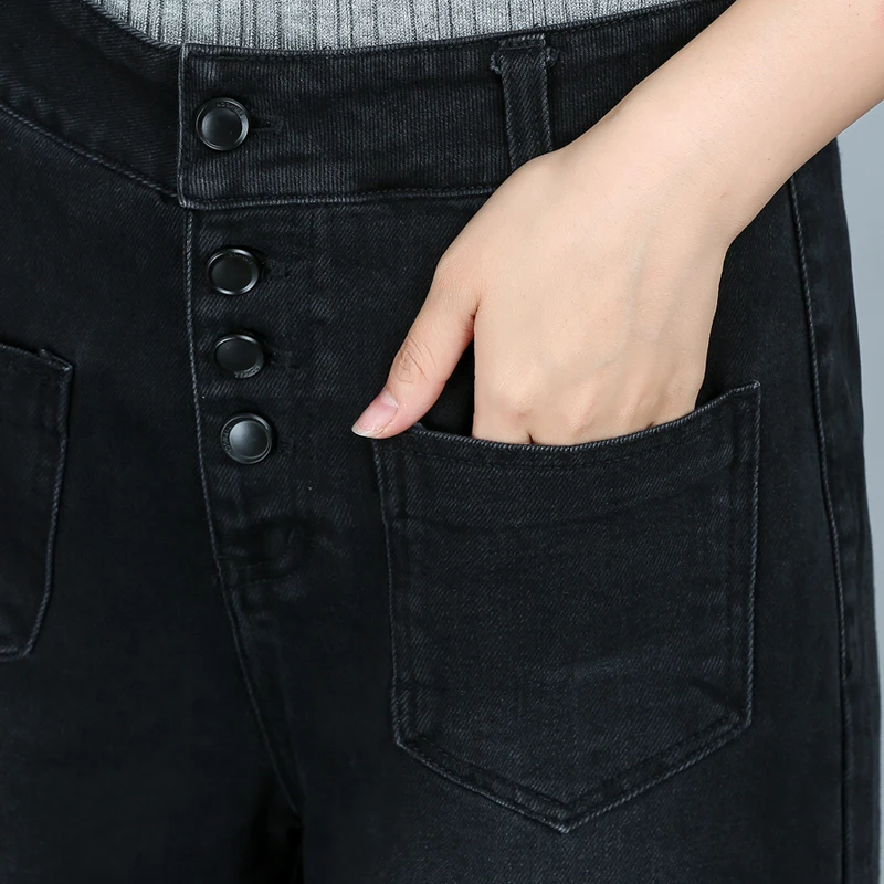 Винтажные женские хлопковые джинсовые широкие брюки с кисточками на осень и зиму