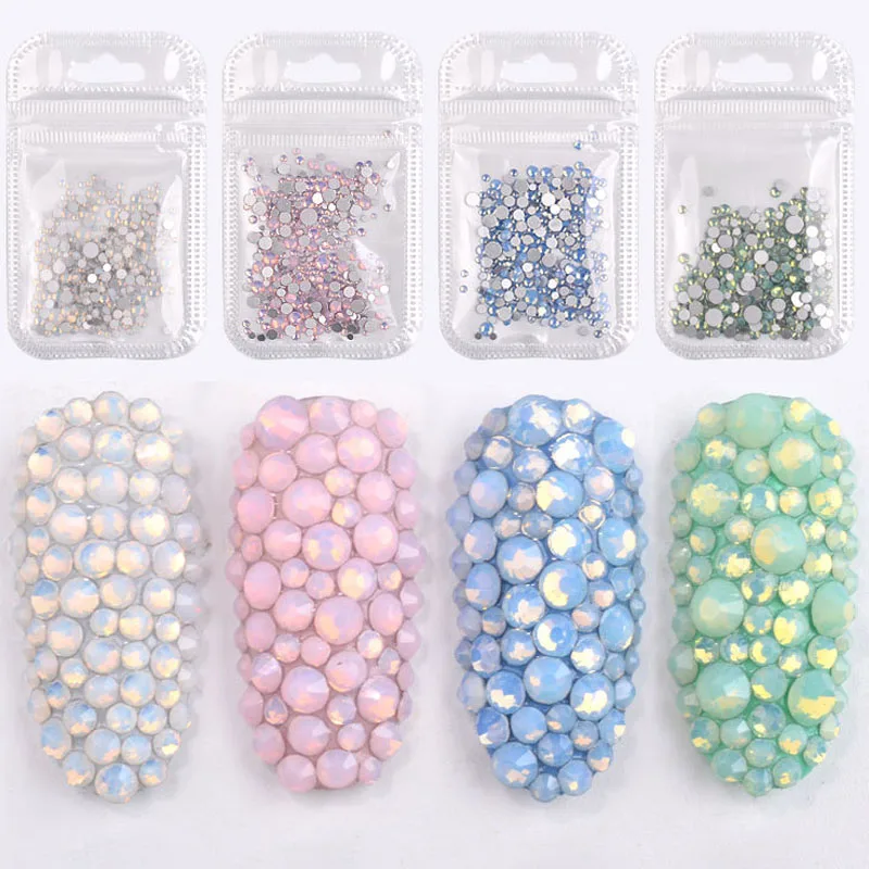 

1bag(350pcs) Mixed Size Nail Stones 4 Colors 3D Protein Glitter Gems Crystal Rhinestone Diamond For Nail Art Decorations Jewels