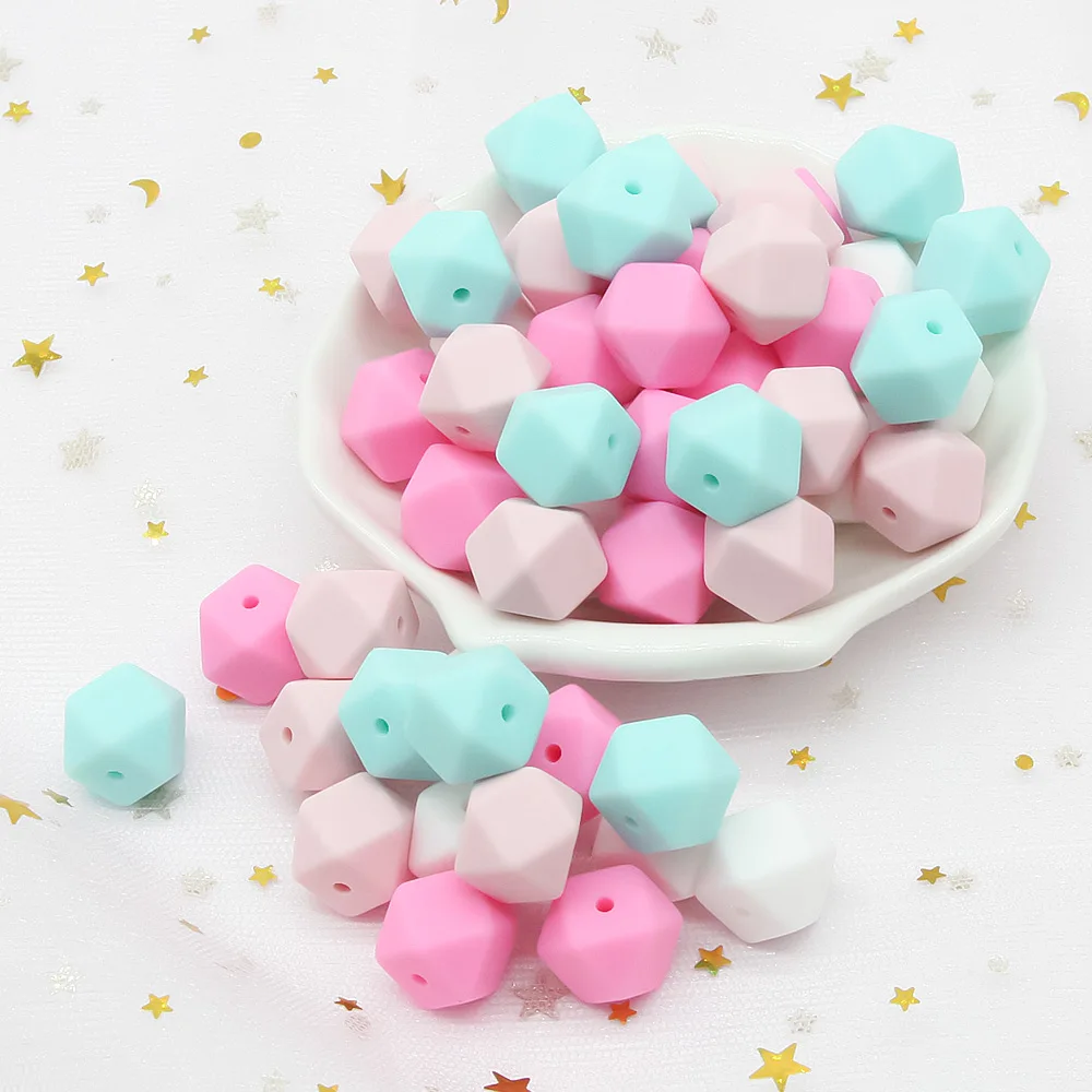 Cute-Idea 100pcs 17MM Silicone Hexagon Beads Baby Teething Chewable Teether DIY Nursing Pacifier Chain Toys BPA Free Baby  Goods