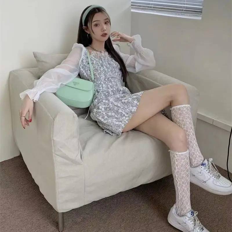 

Floral Sweet Dress Women 's Summer 2021 New Super Fairy Lace Stitching Partysu Dress Tide