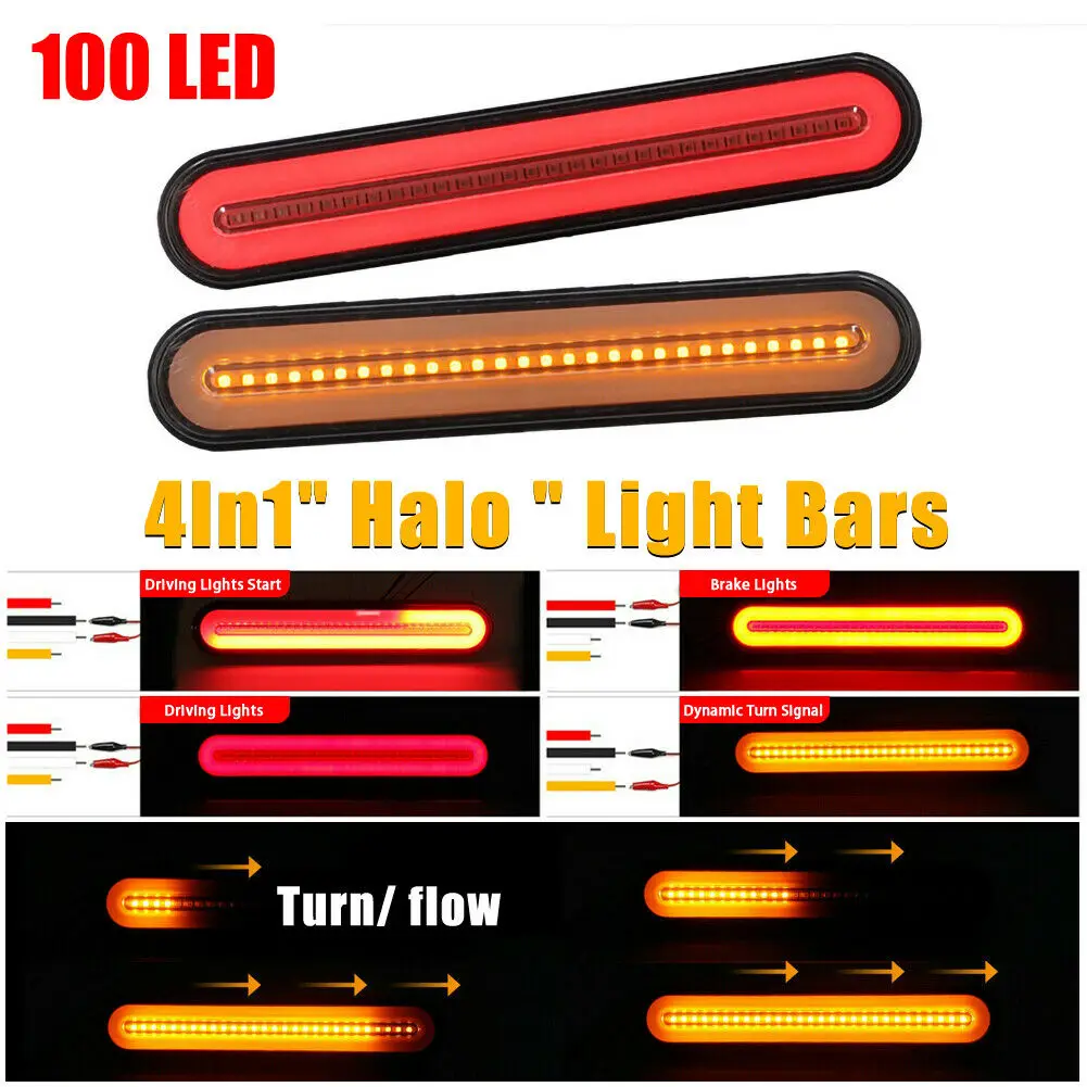 

2pcs 100 LED 4-in-1 Car Turn Signal Light Flow Braking Rear Lamps Flowing Stop Lights Waterproof 12V Bulb For Truck Trailer