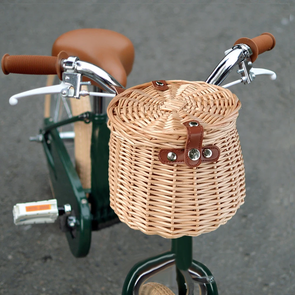 

Rattan Bike Basket Handwoven Wicker Bicycle Baskets Practical Multi-Functional Bicycle Scooter Handlebar Storage Container