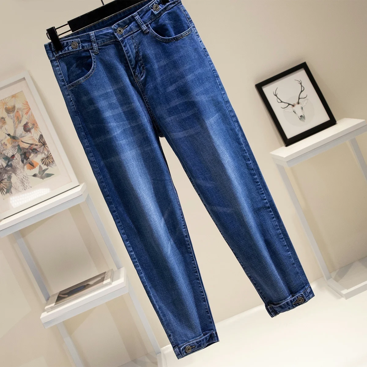 

Plus Size Crotch Thick Leg Covering Wide Hip Denim Pants 2021 New Spring Large Size Women's Clothing Sister Slimming Winter