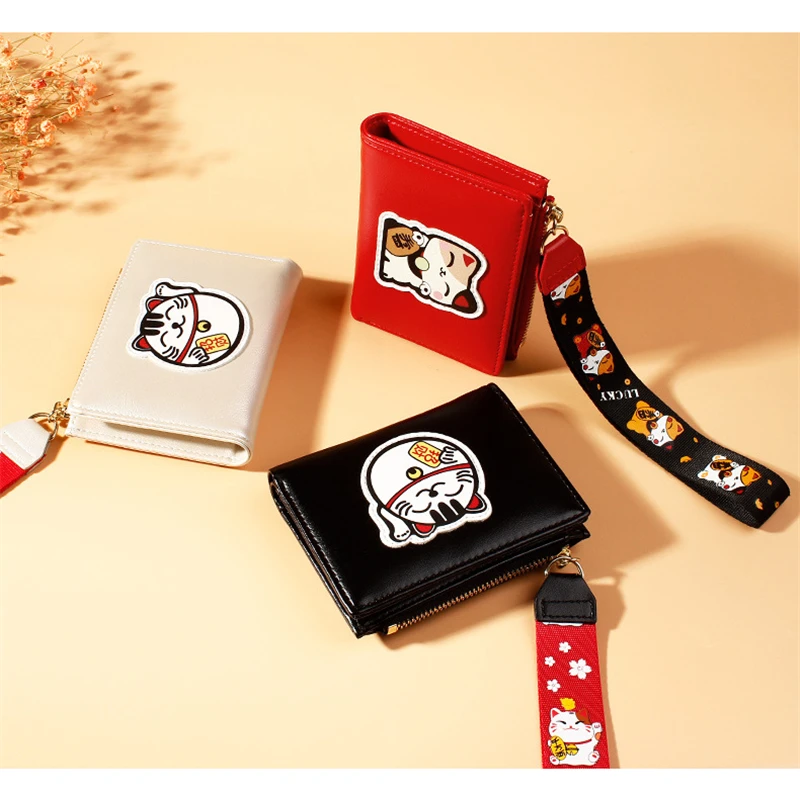 Женский кошелек Lucky Cat, милая сумка с персонажем мультфильма для девочек, мини-кошельки, тонкие женские кошельки, женский клатч кошелек для монет, маленькая сумка для кредитных карт