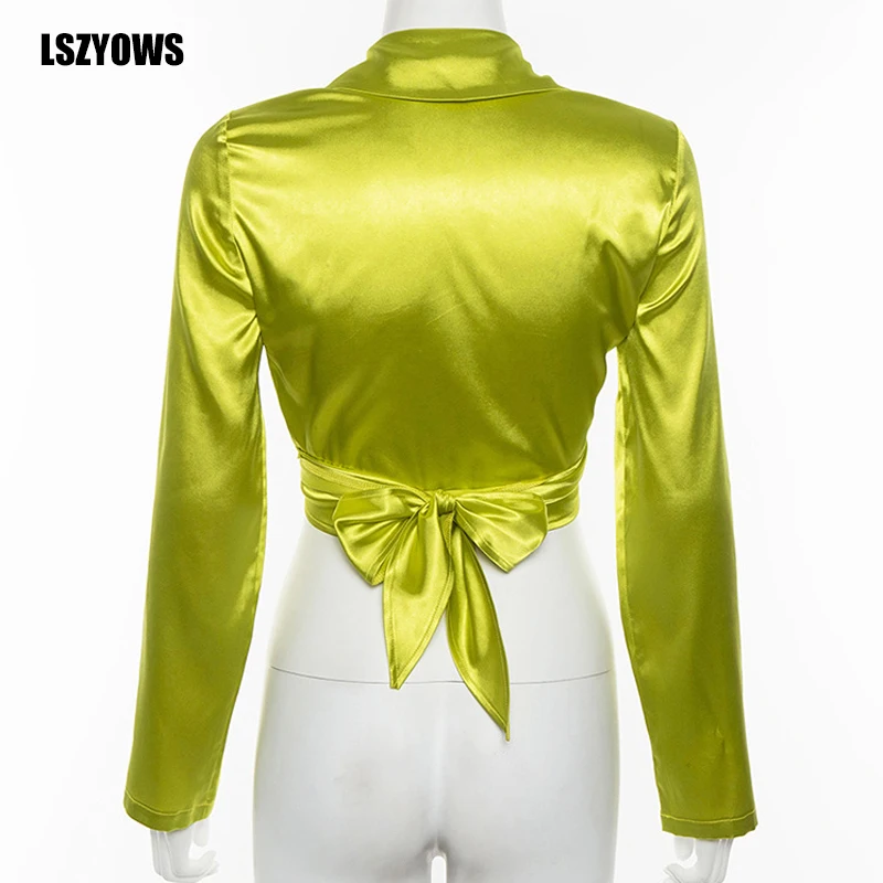Женская атласная шелковая футболка LSZYOWS Элегантная с глубоким v образным вырезом