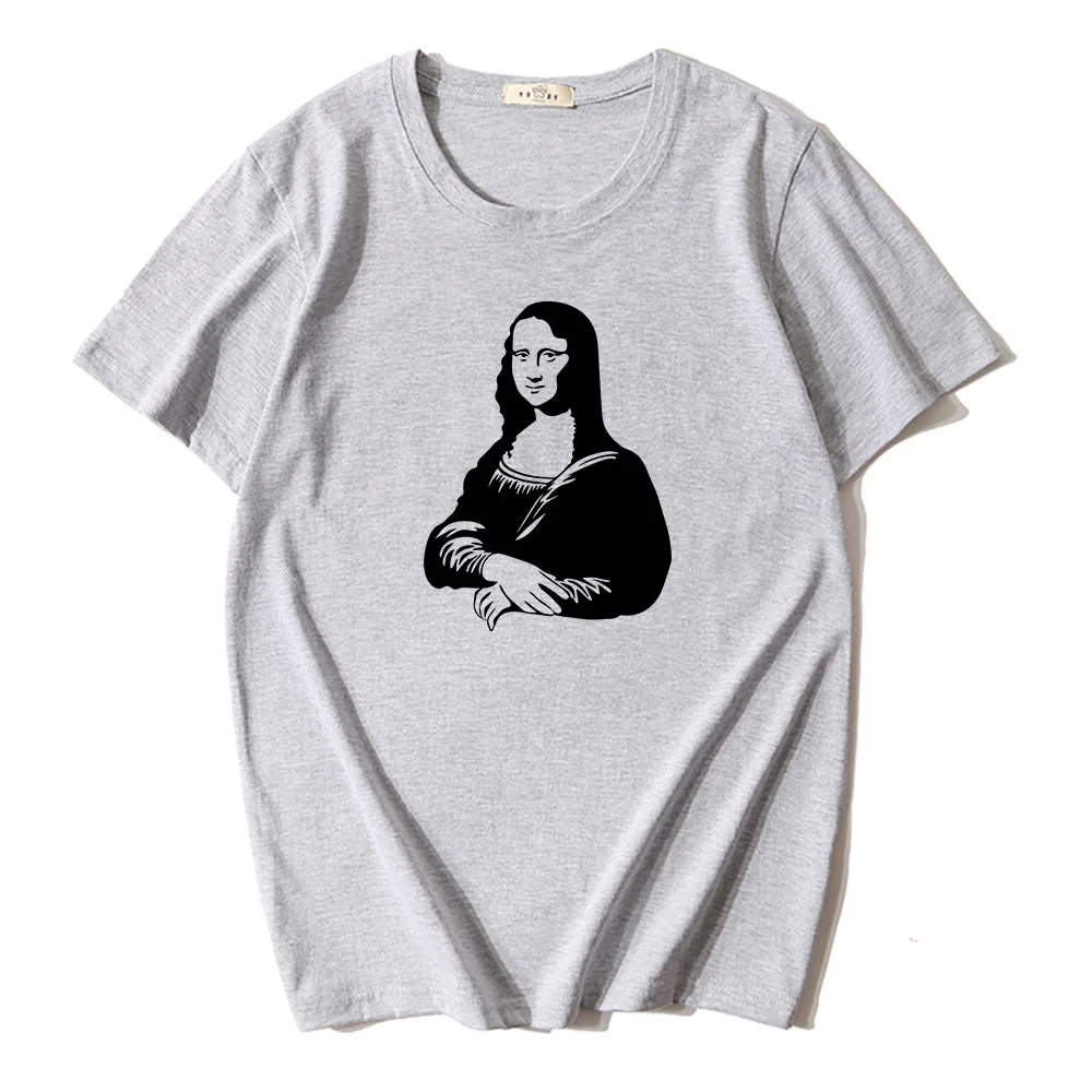 2021 Летний стиль Новинка В стиле ретро Мона Лиза живопись футболка с короткими