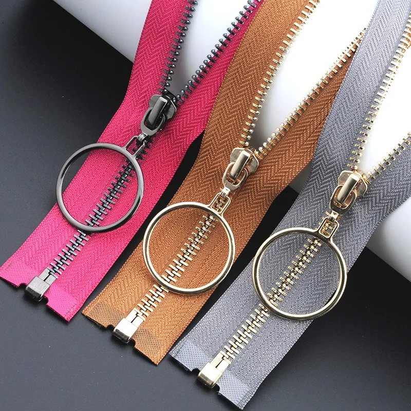 

Gold Silver Black 5# 85cm O Ring Zipper New Open-End Metal Zippers Zip For Sewing Down Coat Garments Sewing Accessories