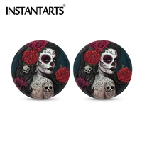 instantarts stylish day of the dead sugar skull design car accessories set of 2 cupholder coasters mat anti slip car coasters