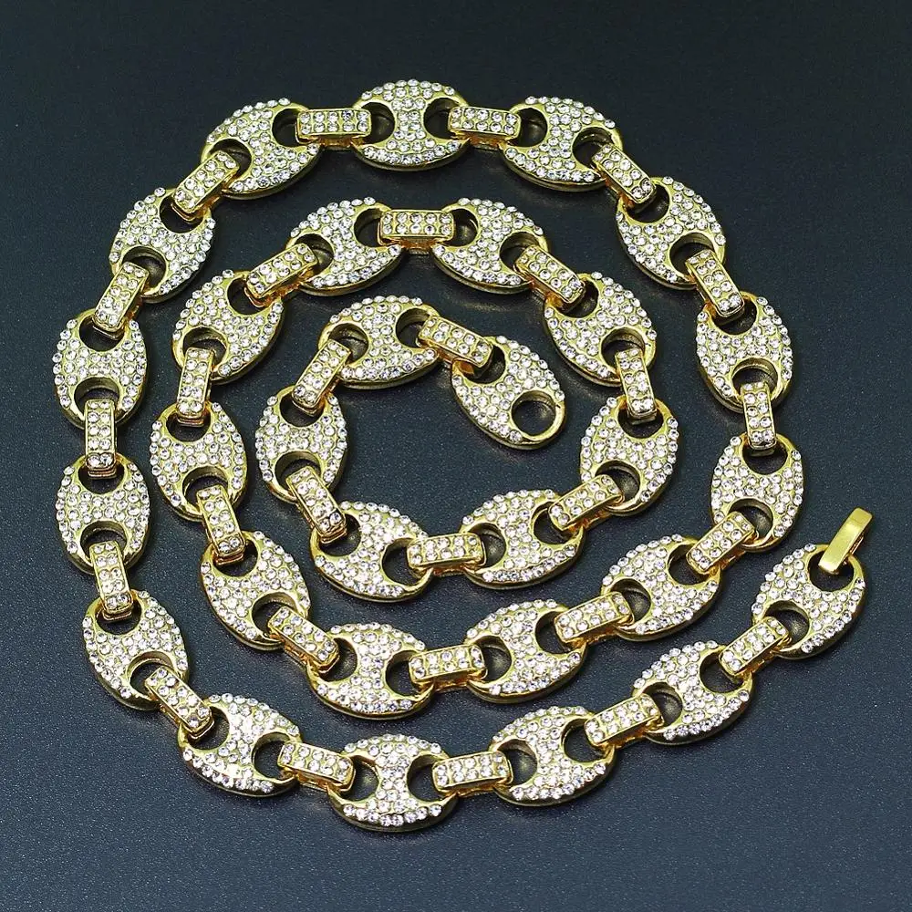 

Hip Hop Fashion Necklace&Bracelet Set Mens Gold Rhinestone Zircon Iced Out Jewelry Luxury Women Gift Necklace