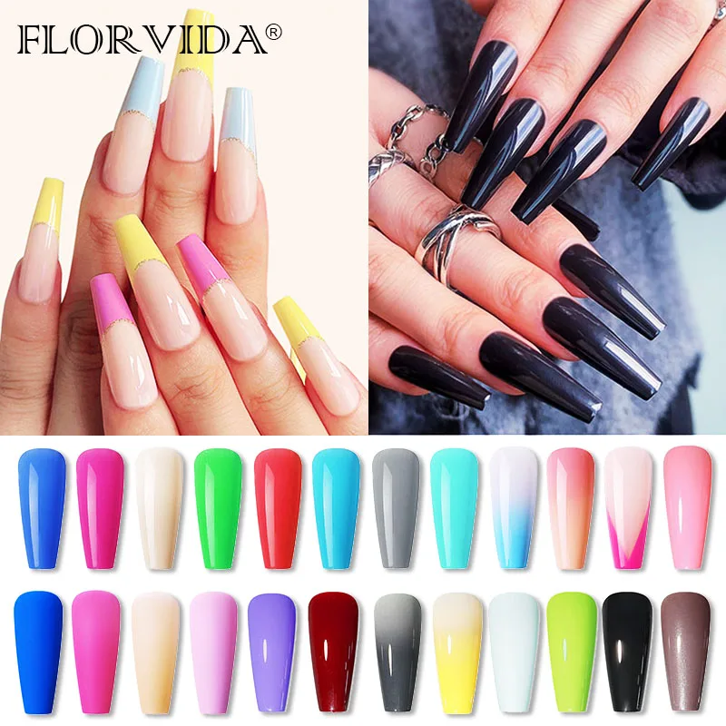 

FlorVida Detachable False Nail Tips Long Ballerina Coffin Fake Nails With Glue Wearable Design Matte Gradient Color Flame 24pcs