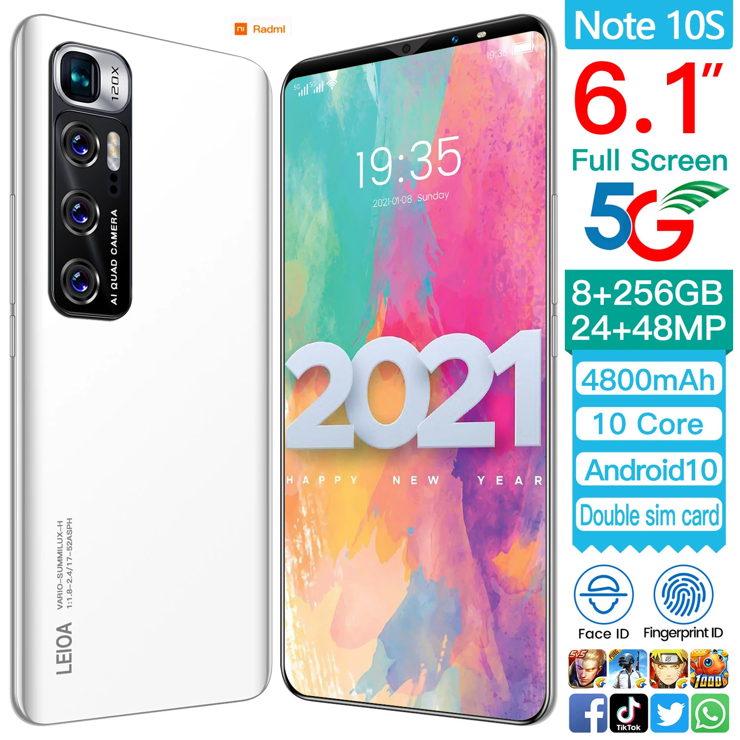 

[World Premiere] 2021Global Version Note10S 6.1inch Smartphone 24+48MP Camera 8+256 Ram Support Google Full Screen Network Phone