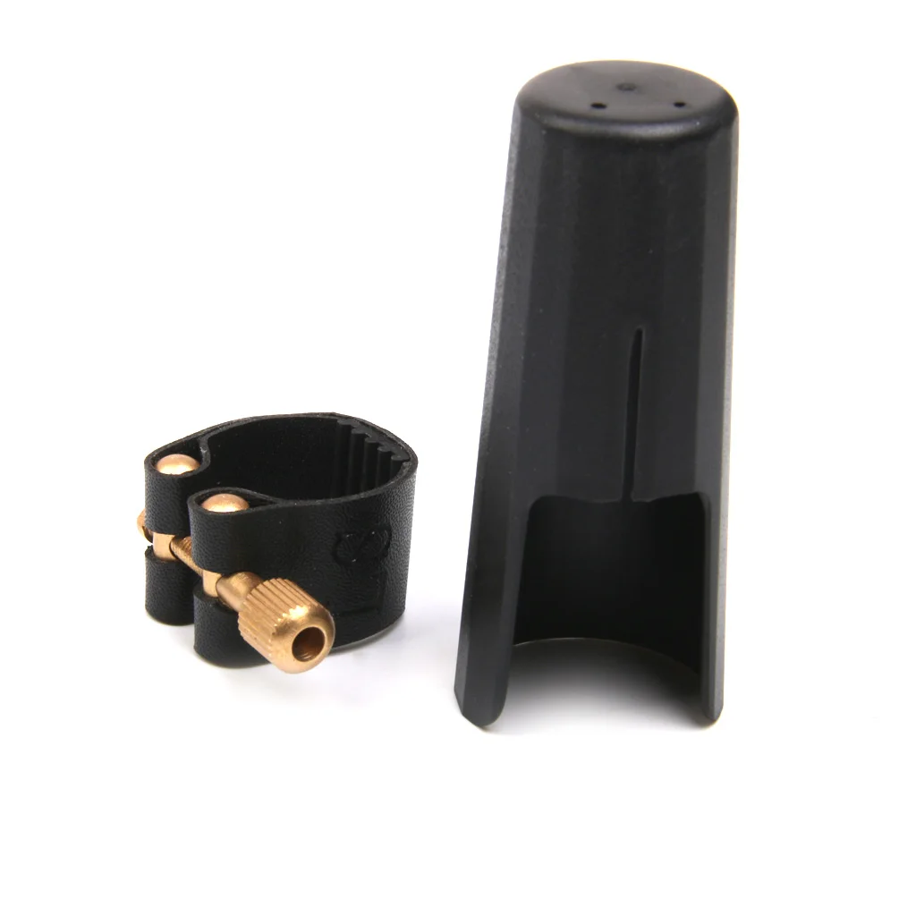 

Plastic Soprano Saxophone Sax Mouthpiece Cover with PU Ligature Black