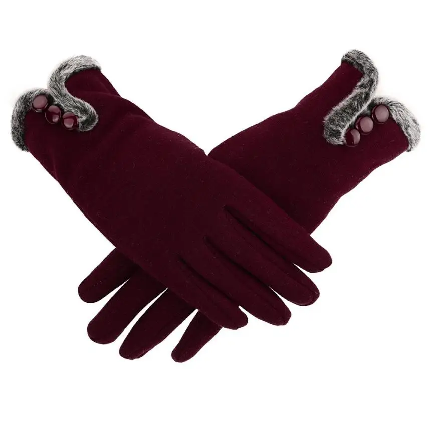 Wine red Guantes зимние кашемировые перчатки для женщин на открытом воздухе для вождения мотоцикла полный палец перчатки для смартфонов теплые рукавицы Тактические# BL5 - Цвет: Wine red