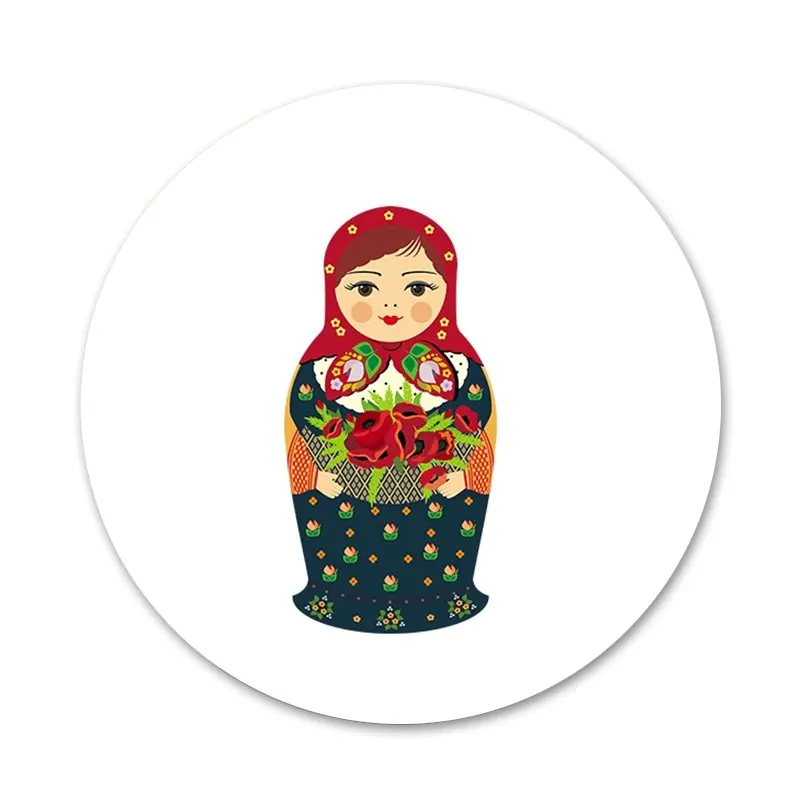 

Russian folk doll Icons Pins Badge Decoration Brooches Metal Badges For Backpack Decoration 58mm