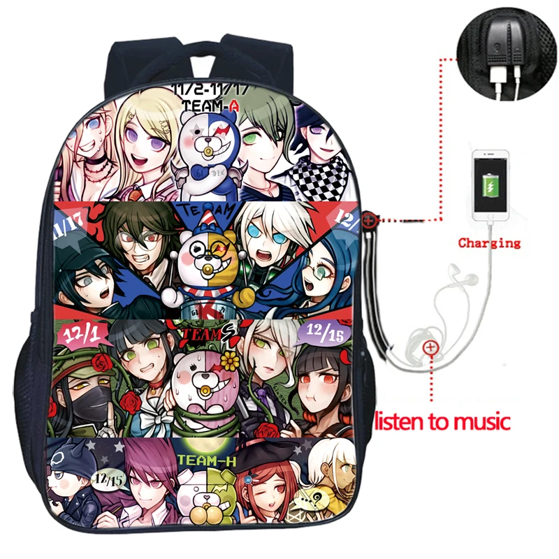 Аниме Danganronpa USB зарядный рюкзак зарядка обратно в школу подарок для ноутбука Mochila