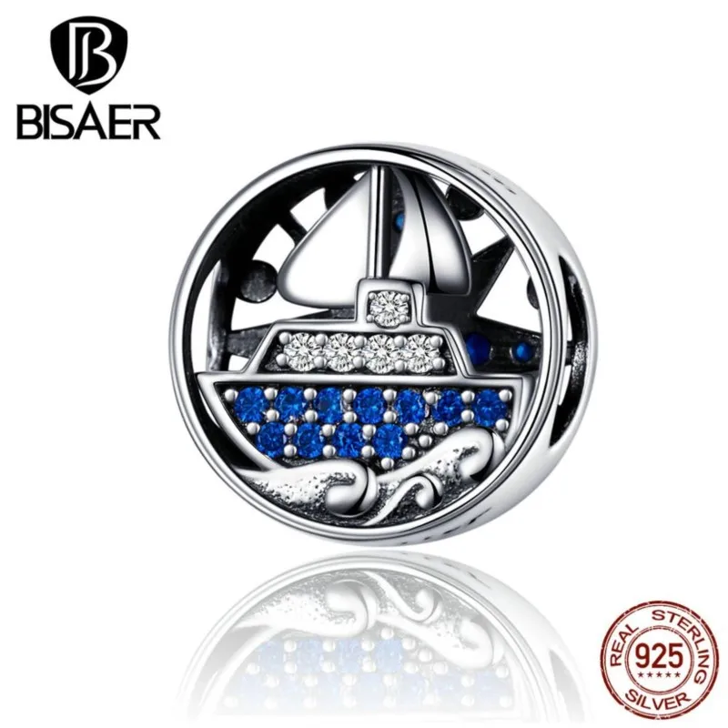 

BISAER Travel Charms 925 Sterling Silver Tour Dream Beads Ship Travel Dreams Charms Fit Women Bracelets Berloques ECC1197