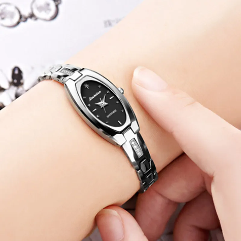 Модные женские часы кварцевые из вольфрамовой стали водонепроницаемые с кнопкой