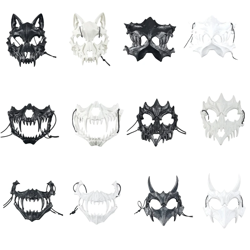 

Japanese Anime Dragon God Skeleton Half Face Mask Halloween Cosplay Costume Prop