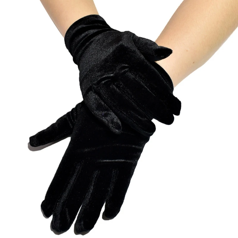

Women Short Velvet Full Finger Gloves Solid Color Gown Opera Wrist Length Mitten 649C