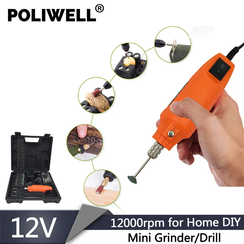 POLIWELL Electric Power Tools Mini Drill Grinder Engraver Pen Rotary Tool Grinding Machine with 60 PCS Dremel Accessories | Инструменты
