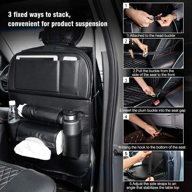 

Car Seat Back Organizer Pu Leather Pad Bag Car Storage Organizer Foldable Table Tray Travel Storage Bag