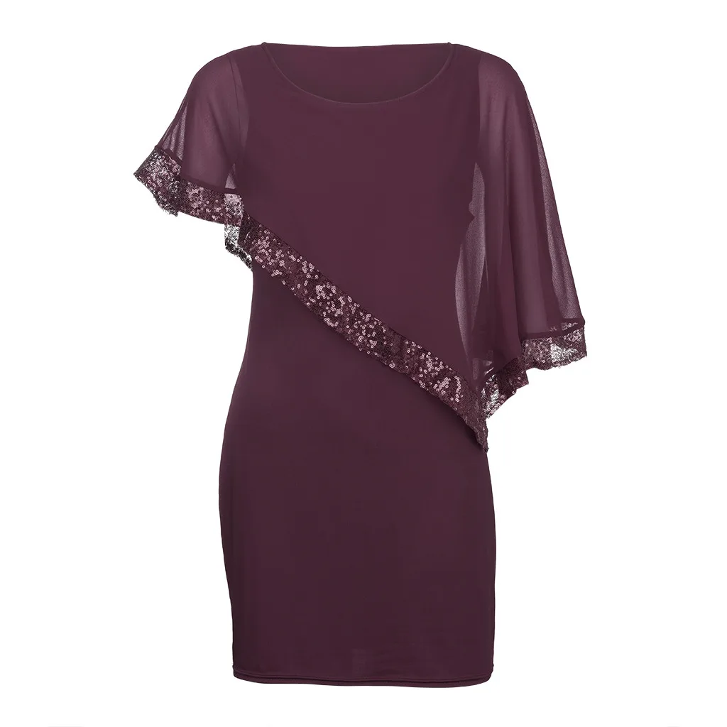 

Chiffon round O-Neck dress wine red Fashion woman dress Solid color summer Ladies Plus Size