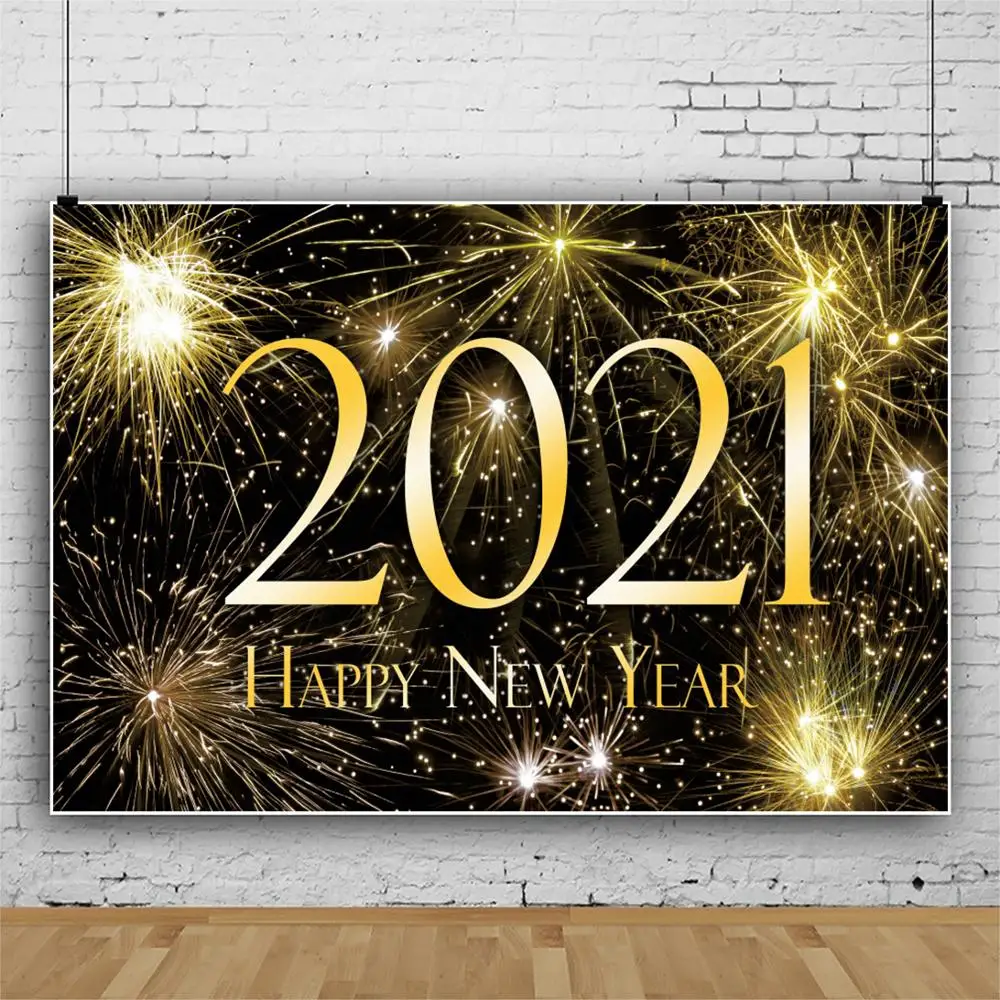 

Christmas 2021 Happy New Year Firework Light Spot Golden Backdrop Vinyl Photography Backdrops Photografic Bsckgrounds Photozone