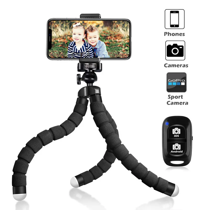 

Flexible Sponge Octopus Mini Tripod Bluetooth-compatible Remote Shutter Selfie Stick For for iPhone Samsung Camera GoPro