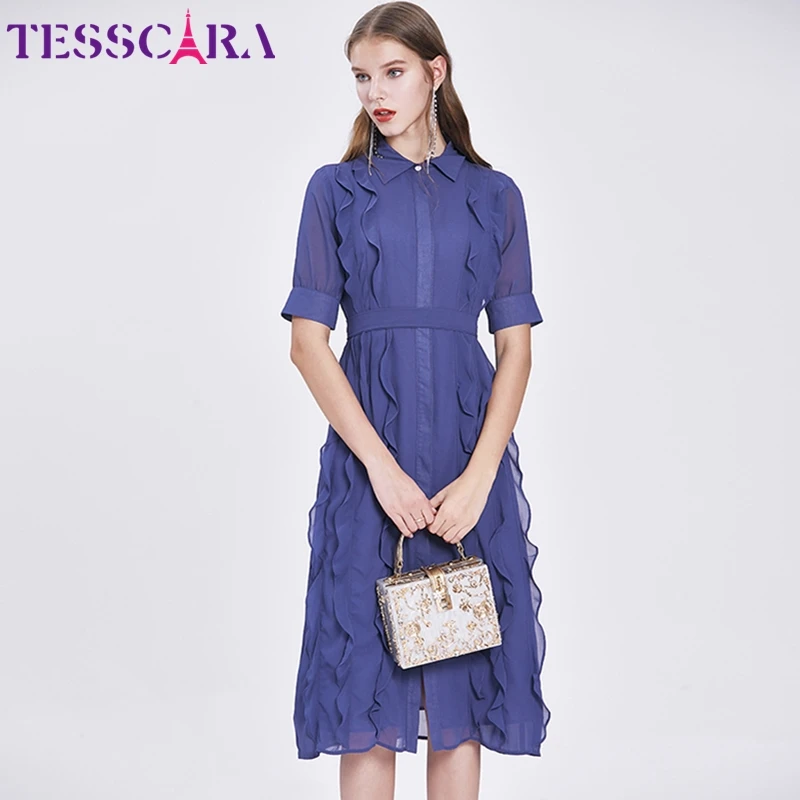 Женское летнее роскошное платье рубашка TESSCARA с оборками высококачественное