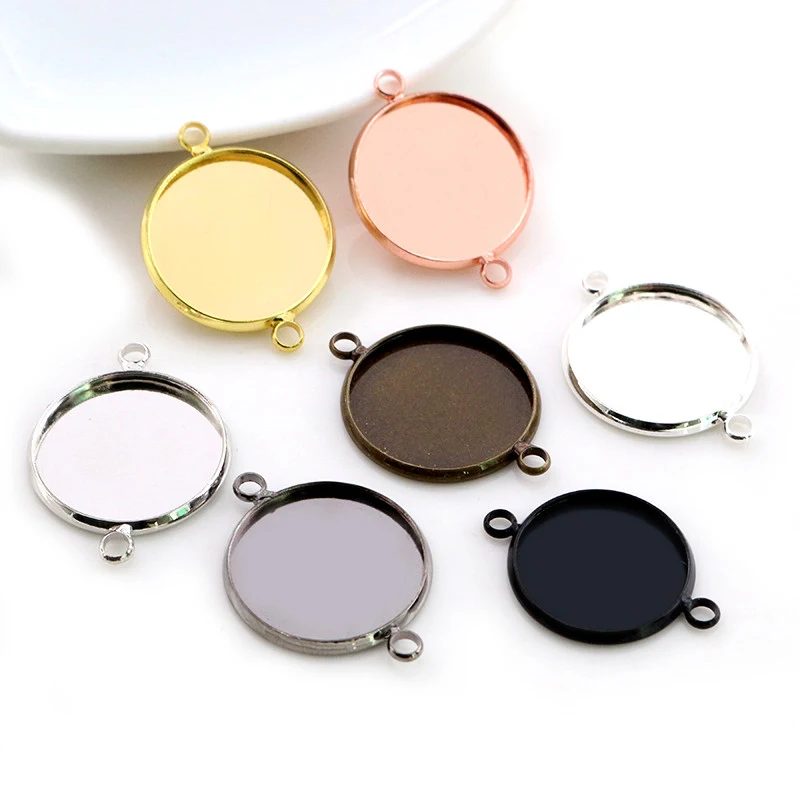 

20pcs 14mm 16mm 18mm Iron Material 7 Colors Plated Double hanging Style Cameo Setting Base Cabochon Setting Connector