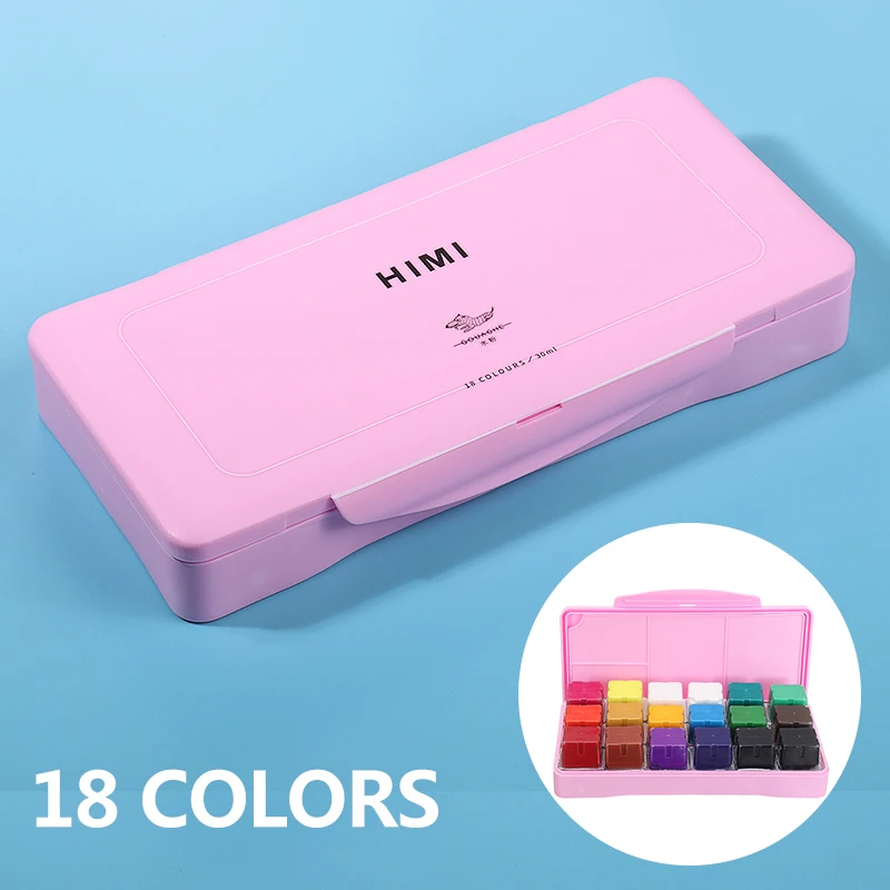 18 Colors Gouache Paint Set Non-Toxic 30ml Jelly Cup Portable Case Pigments School Art Stationery |