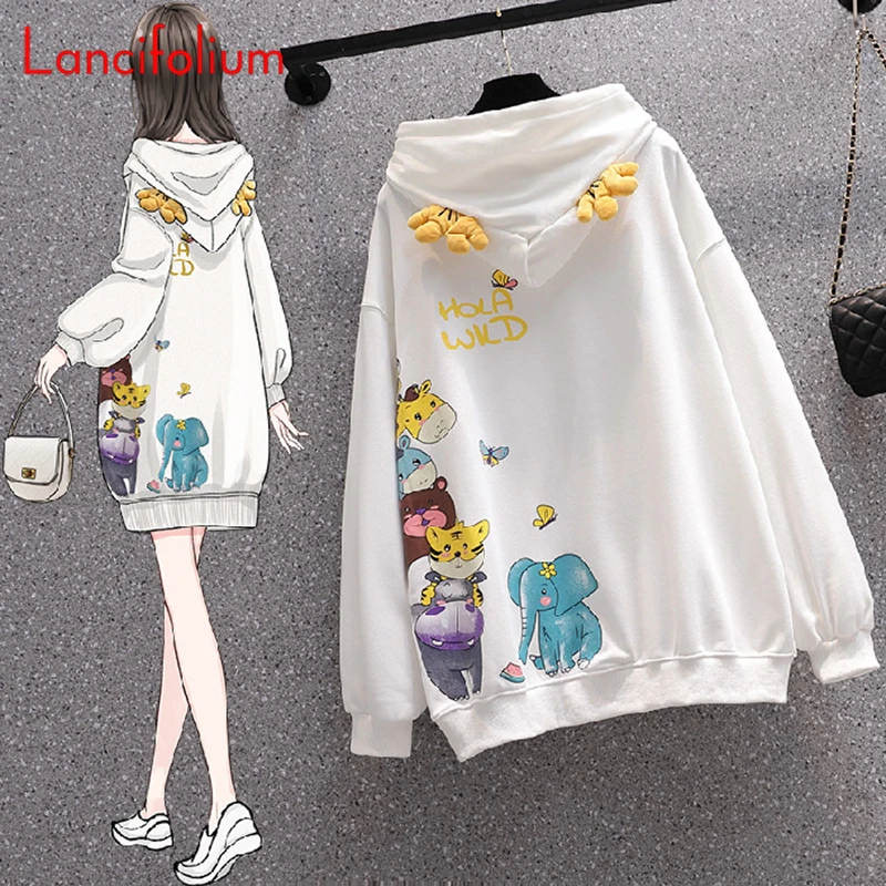 

Hooded Hoodie Oversized Cartoon Three-Dimensional Korean Kawaii Harajuku Jacket BF Fleece Streetwear Long Sleeve Sweatshirt Tops