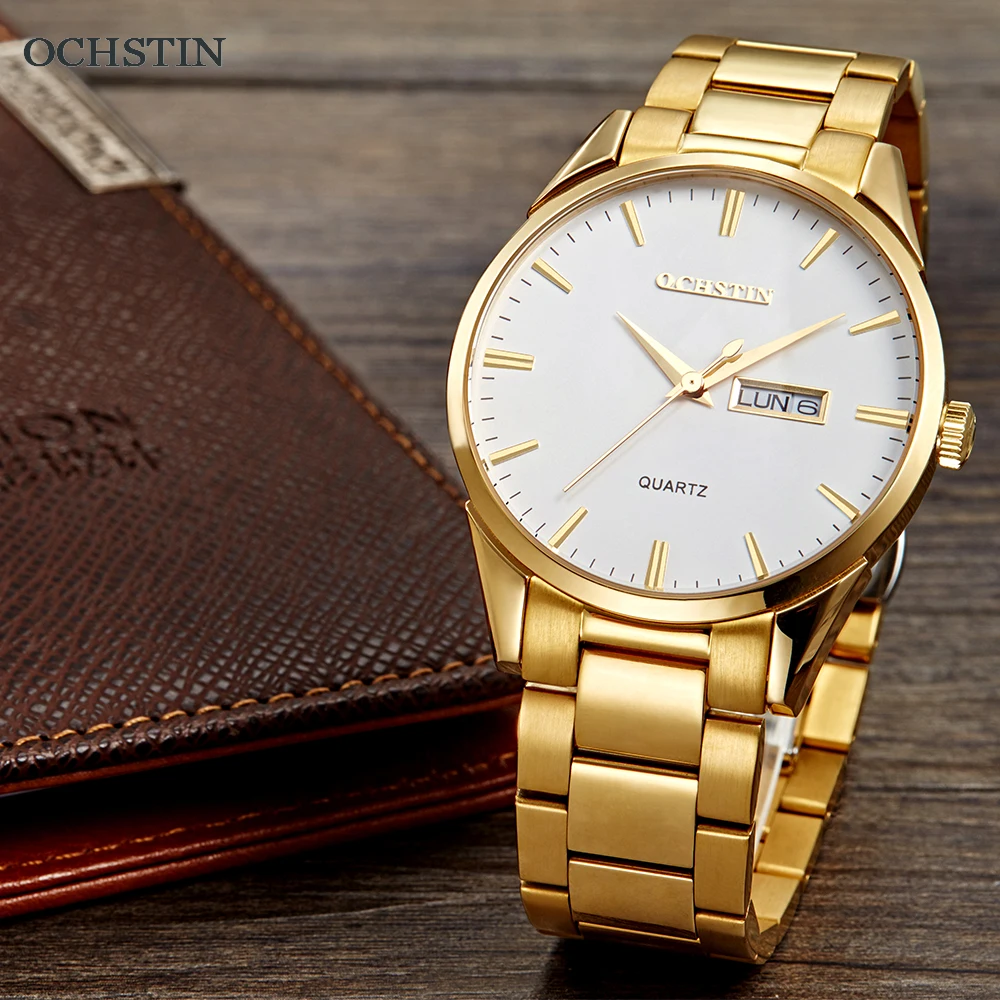 

OCHSTIN Top Brand Luxury Wrist Watches Gold Stainless Steel Watch Mens Quartz WristWatch For Men Sport Waterproof Male clock 202
